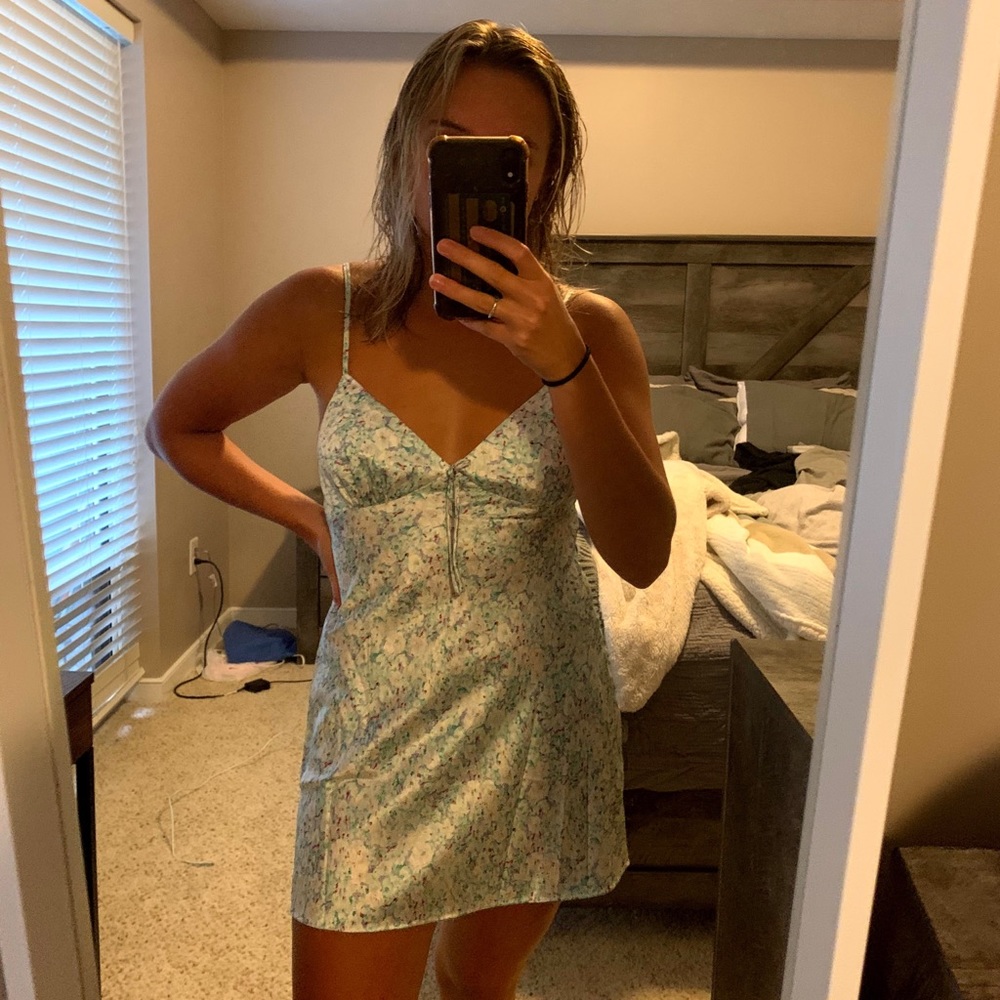 Blue floral silk dress